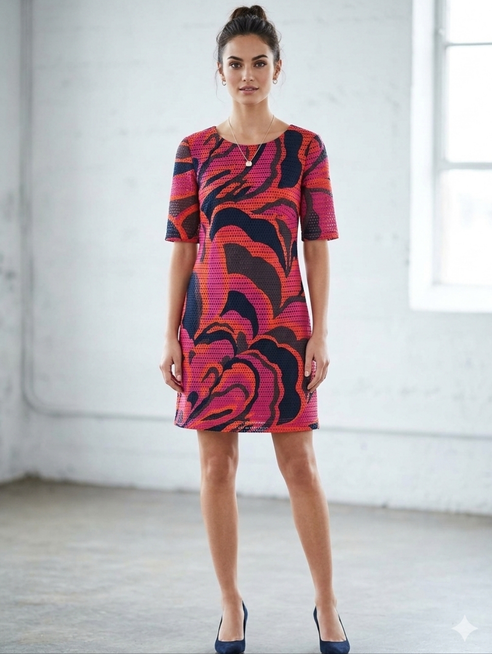 Trina Turk Laser Cut Printed Sheath Dress Pink & Red Womens Size Medium